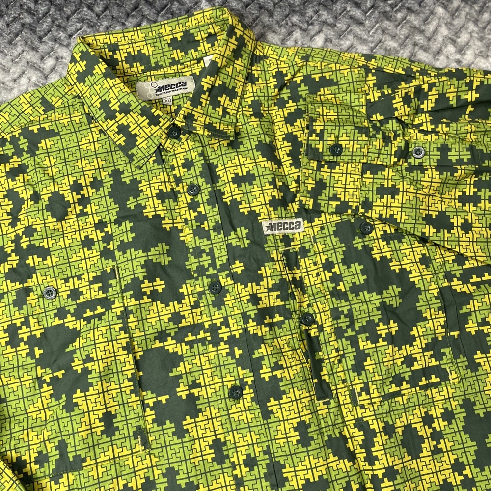 VTG Mecca Shirt Mens XL Green BLK Geometric Tetris Block Streetwear Y2K 90s
